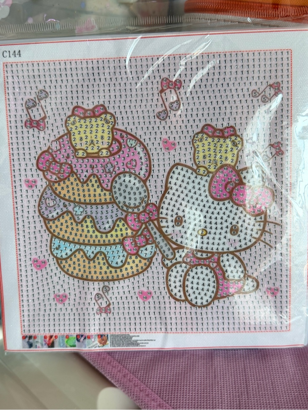 Hello Kitty Pink & Yellow Diamond Art Kit + Stand Frame
